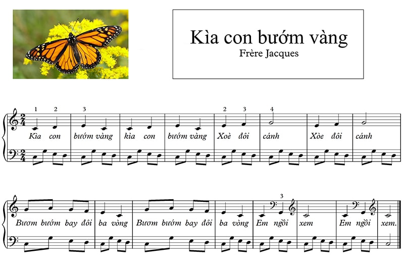 Kìa con bướm vàng piano đô rê mi sheet | Hocpiano.net